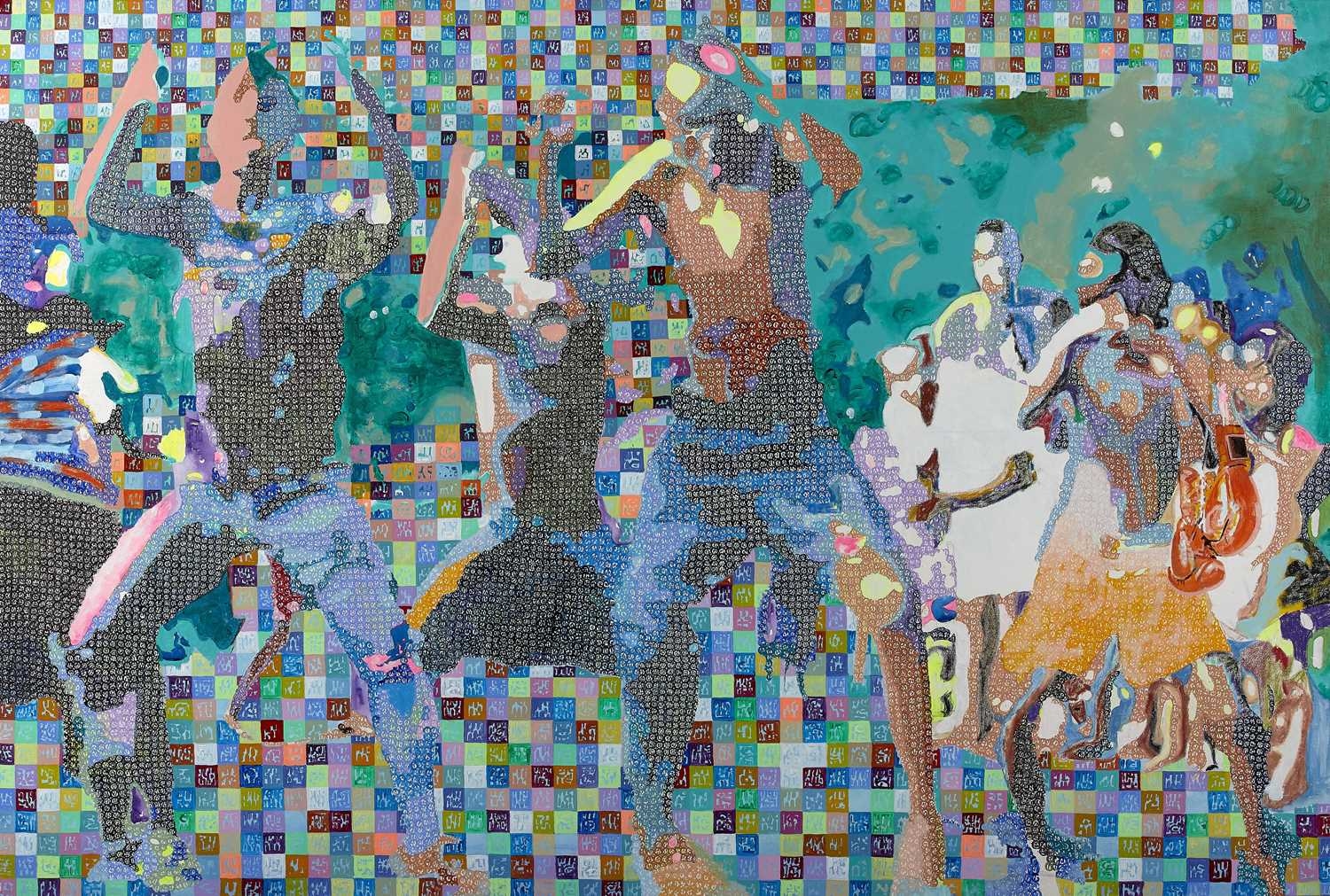 Artwork by Alioune Diagne, Urban dancers (collection Réflexion), Made of acrylic on canvas