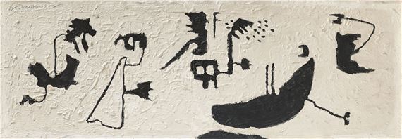 ”Schwarze Formen schwebend (Friesbild)”. by Willi Baumeister, 1950
