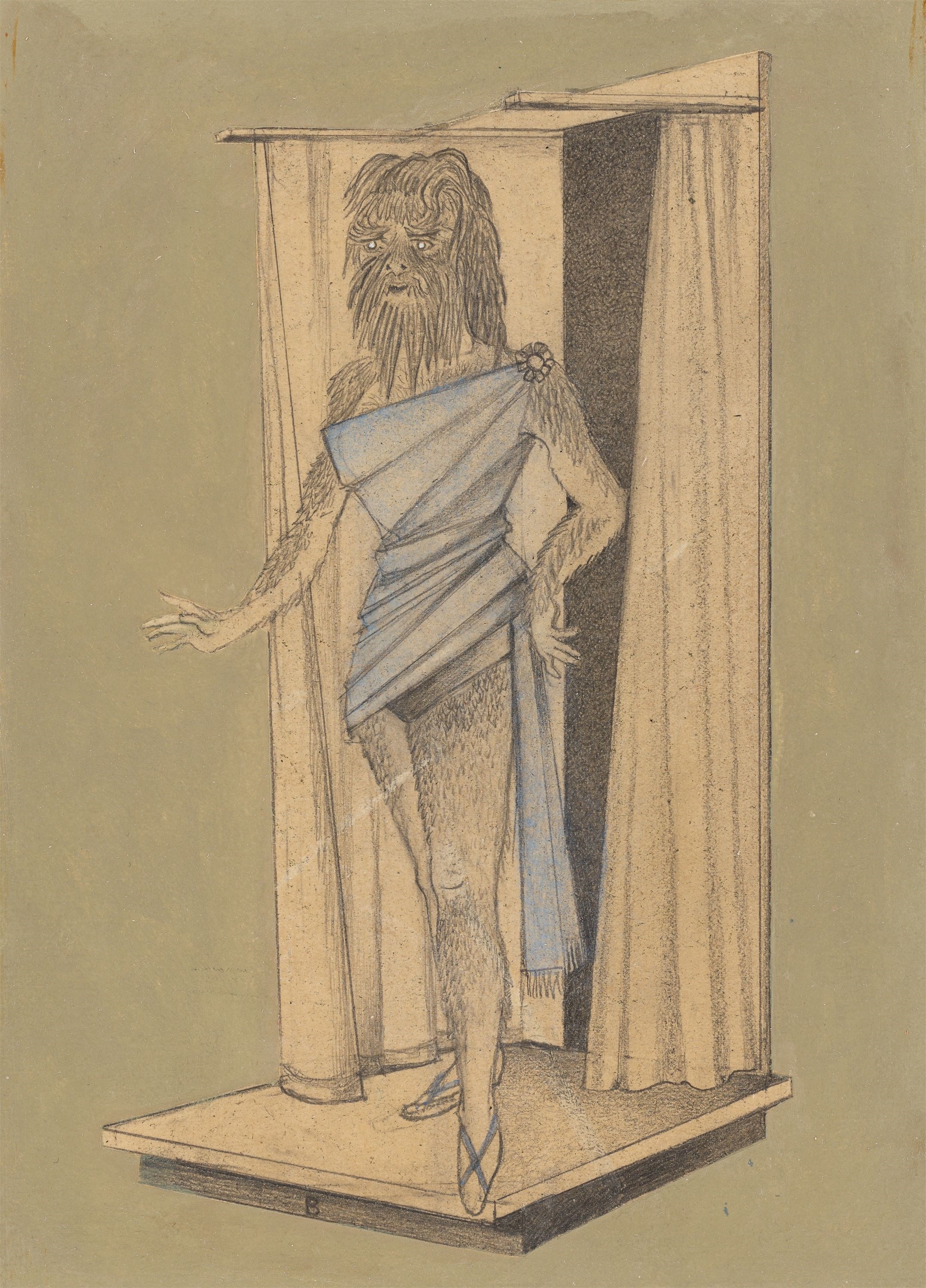 Artwork by Gottfried Brockmann, ”Jahrmarktsbilder - Pudelmensch”., Made of Mixed media, pencil and montage on paper