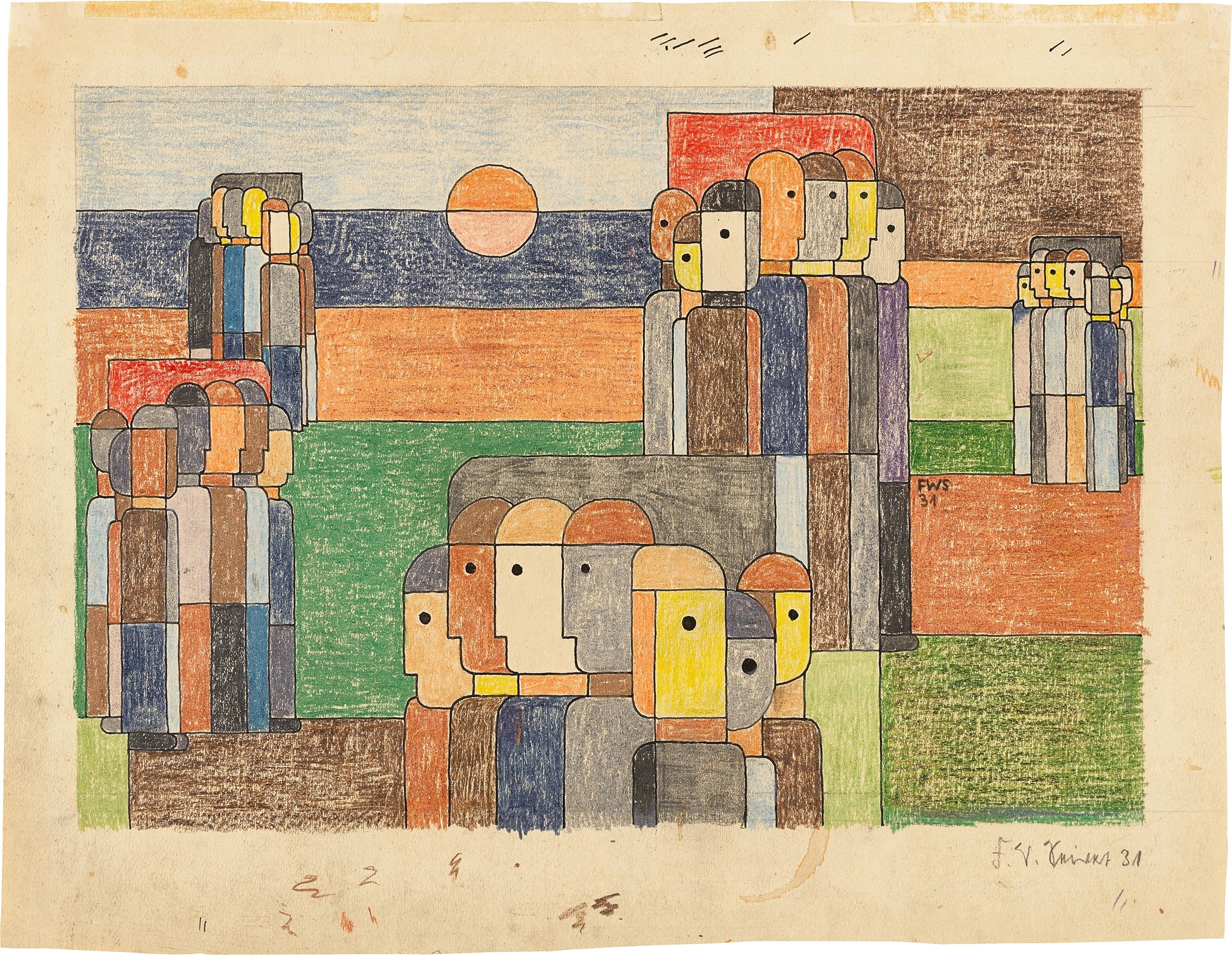 Artwork by Franz Wilhelm Seiwert, ܱ԰”., Made of Coloured pencils, pencil and pen and India ink on paper