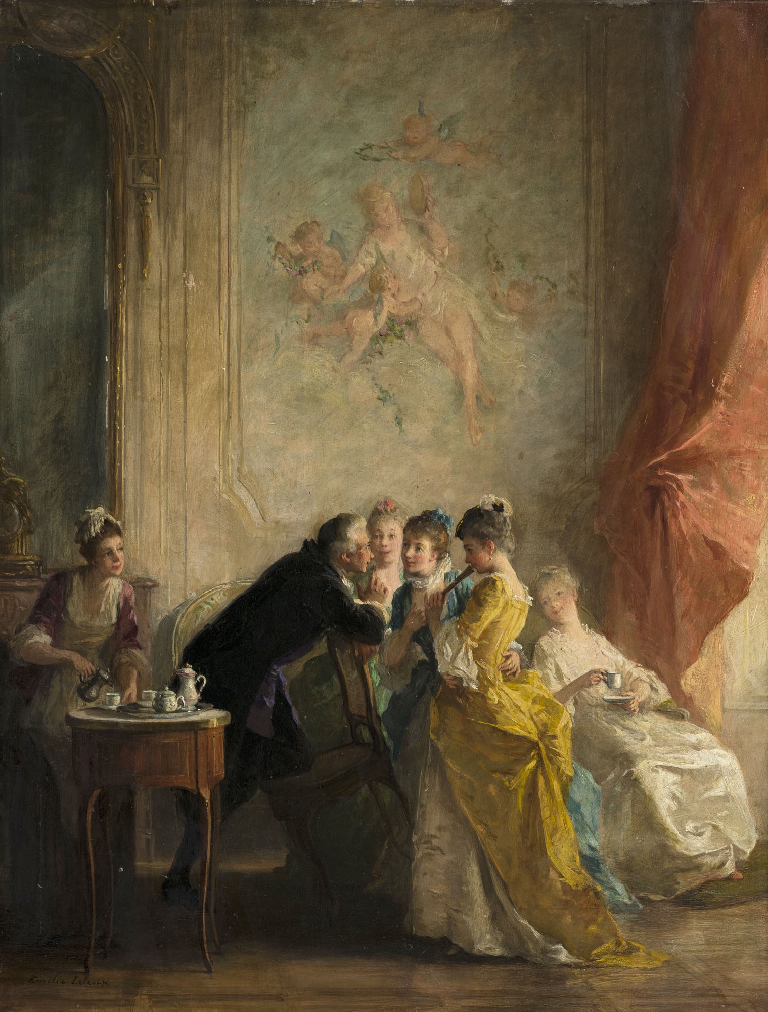 Artwork by Louise Émilie Leleux-Giraud, Les médisances de l'Abbé, Made of Oil on panel