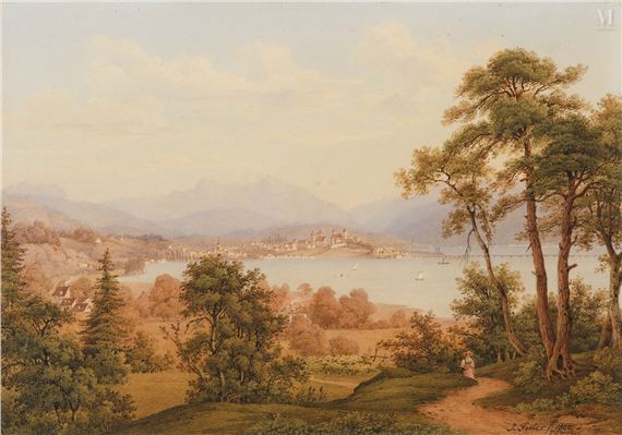 Vue animée du lac de Zurich by Jakob Suter, 1866