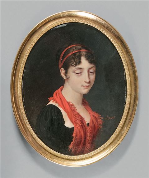 Portrait of a woman in a red shawl by Daniel Saint