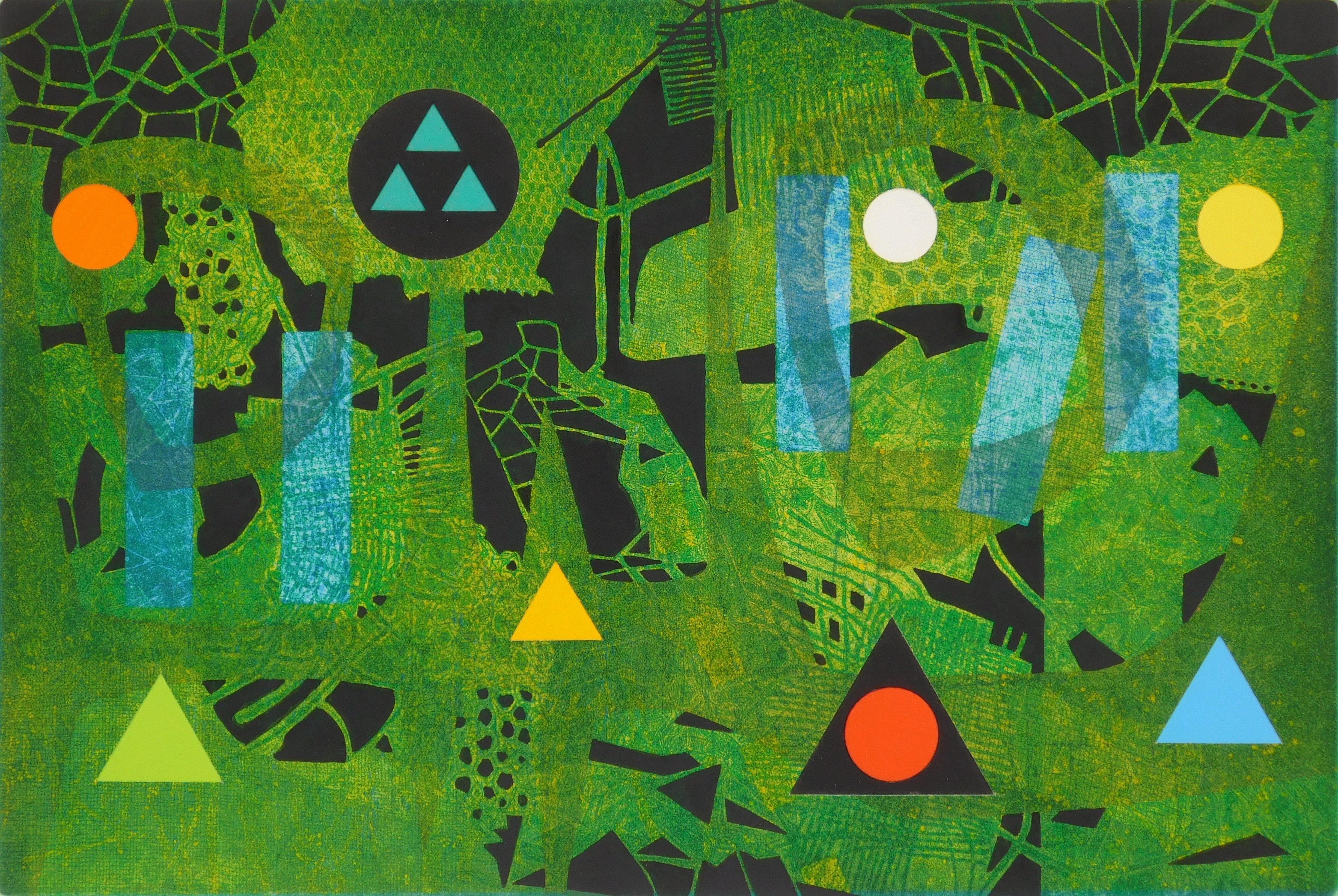 Artwork by J. Jay Mc Vicker, ''Egyptian Series #24'', Made of monoprint aquatint in colors with collage