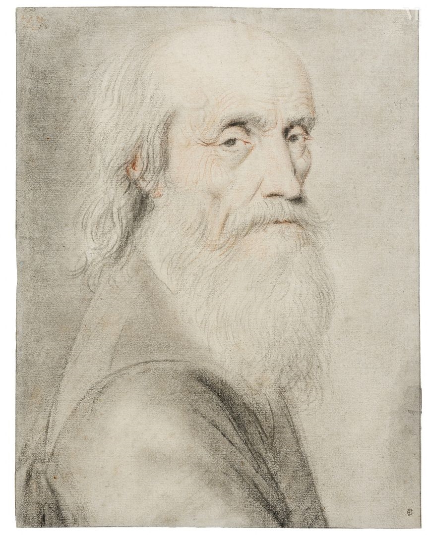 Artwork by Nicolas Lagneau, Portrait d’homme barbu de trois-quarts, Made of Black and red chalk stone, stump