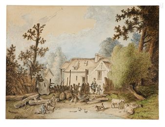 Paysage animé, la mare de la ferme - Nicolas Huet the Elder