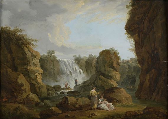Hubert Robert | Walkers near a waterfall | MutualArt