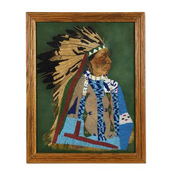 An embroidery and beadwork portrait - Nellie Two Bears Gates