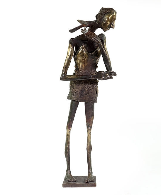 Artwork by W. Ramach, 
Woman with Bird, Made of gilt bronze