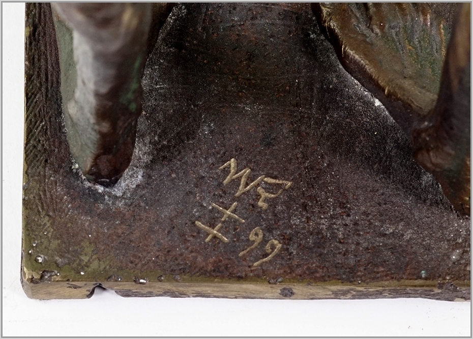 Artwork by W. Ramach, 
Woman with Bird, Made of gilt bronze