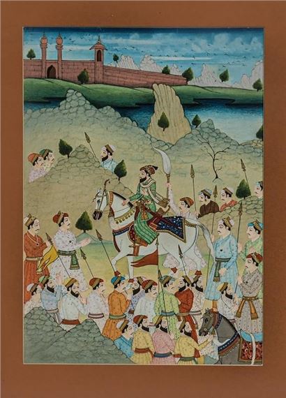 Mughal Miniature, Shah Jahan with Armed Attendants by Indian School, 18th Century