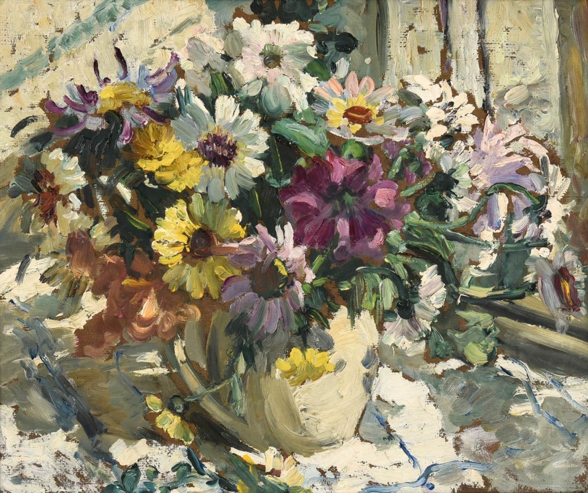 Dorothea Sharp | Still life of summer flowers in a white glazed jug ...