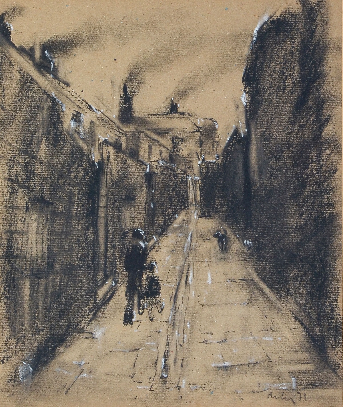 Harold Riley | Street Scene with Figure and Dogs (71) | MutualArt