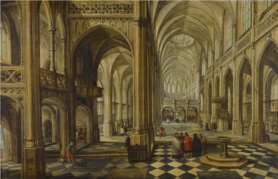 An imaginary view of the interior of the Cathedral of our Lady, Antwerp by Paul Vredeman de Vries, 1609