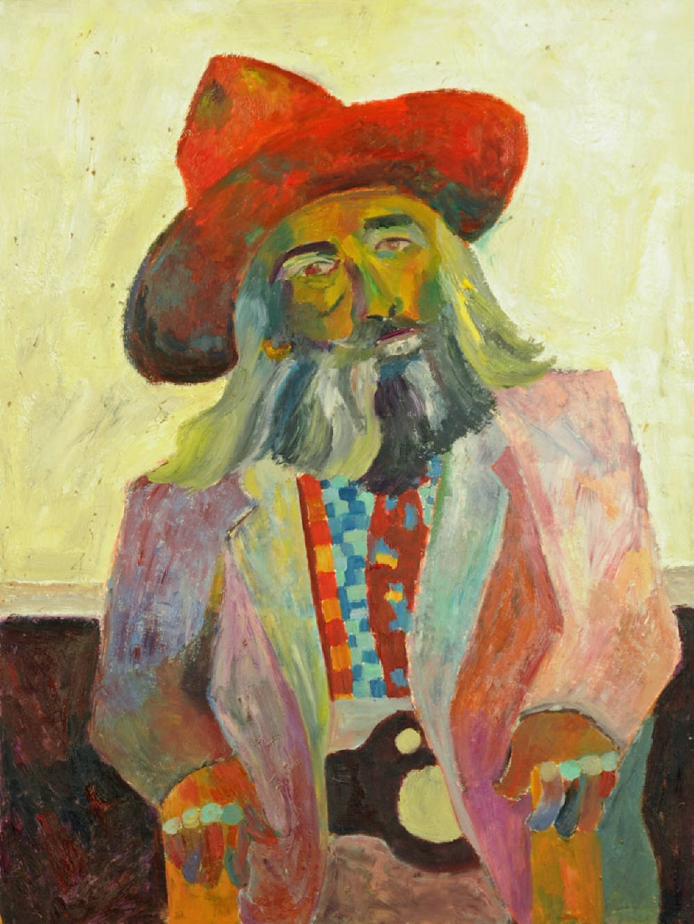 Artwork by Audrey Harling, Half length portrait of a standing man wearing wide brimmed hat, Made of oil painting