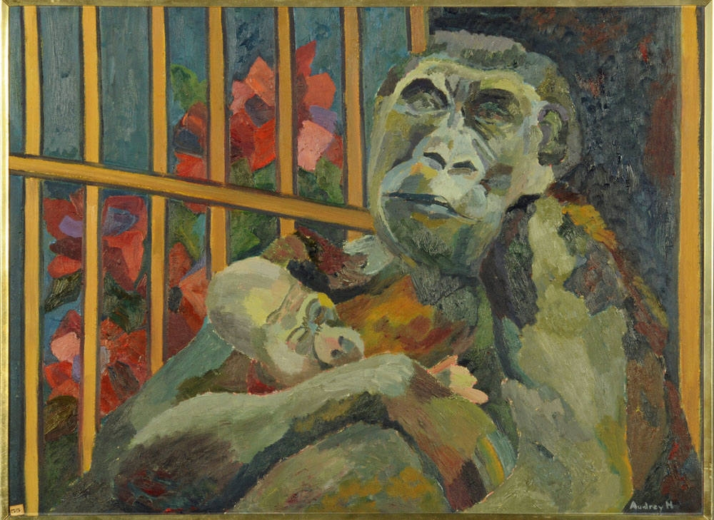 Artwork by Audrey Harling, Gorilla and Baby, Made of oil painting