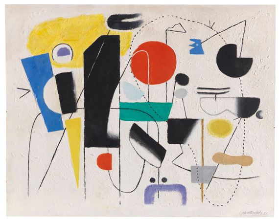 Mit rotem Kreis I by Willi Baumeister, 1951