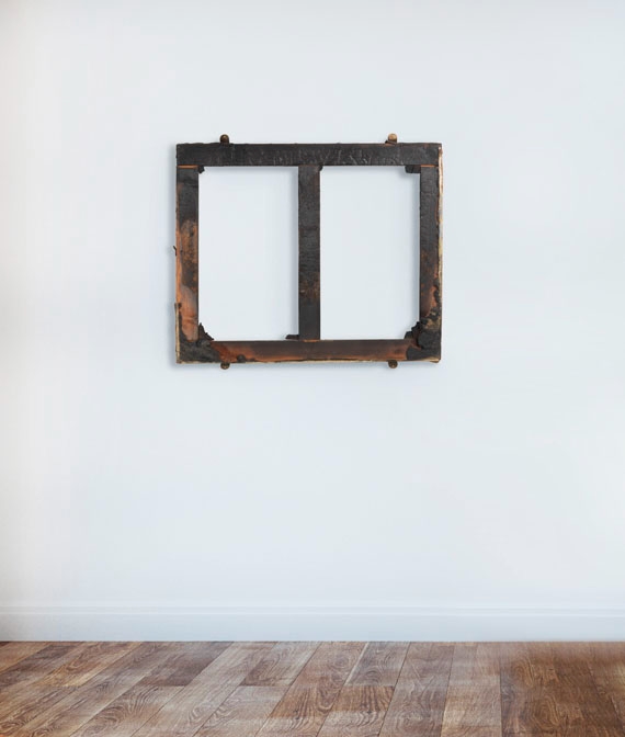 Artwork by Joseph Beuys, Ohren, Made of Burnt stretcher, burnt canvas in plexiglass object box