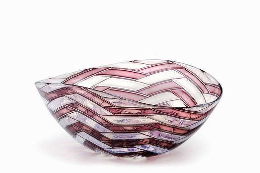A large oval bowl from the A Spina series, blown glass with a decor of amethyst- and opal-coloured canes by Ercole Barovier, 1958