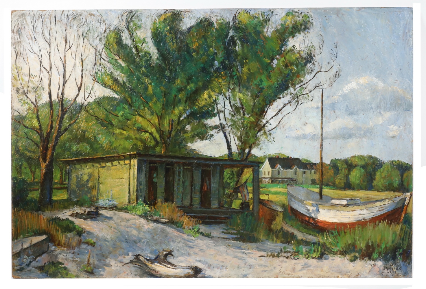 Artwork by Isabel Jamison Neel, Coastal Camp Scene, Made of oil on maso
