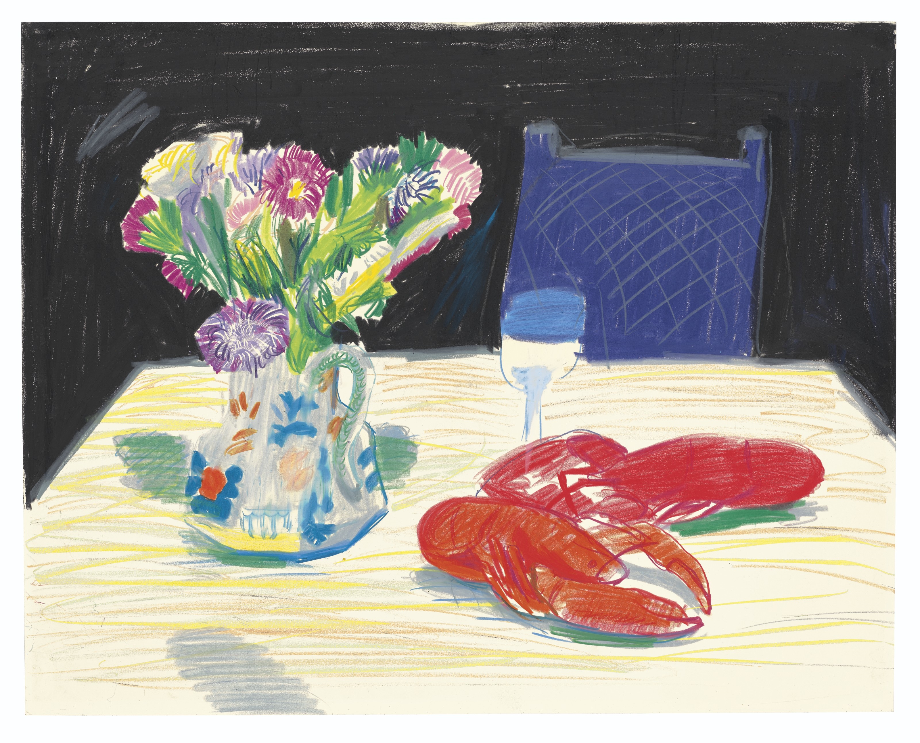 Still Life with Flowers and Lobster at Odin's Restaurant by David Hockney, Executed circa 1980