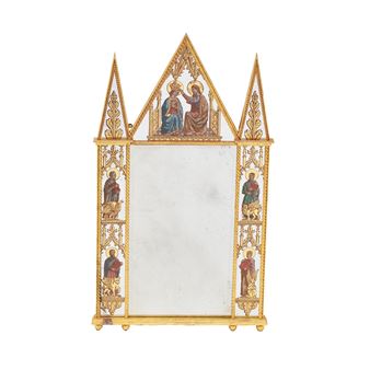 A GOTHIC REVIVAL GILTWOOD OVERMANTEL MIRROR - Alan Dodd