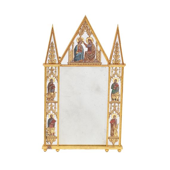 A GOTHIC REVIVAL GILTWOOD OVERMANTEL MIRROR - Alan Dodd