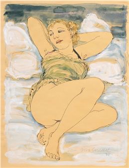 Halbentkleidetes liegendes Mädchen - Otto Griebel