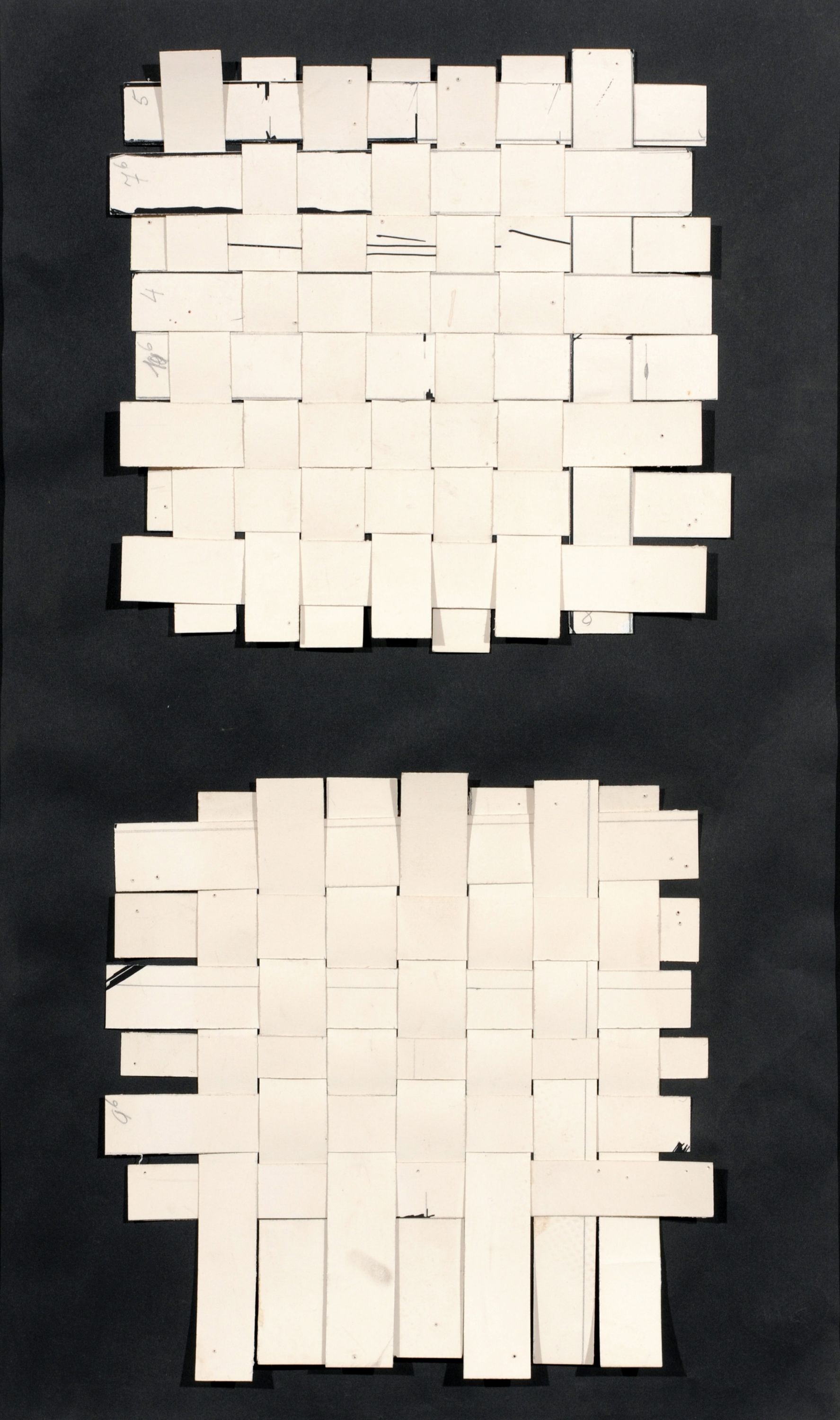 Artwork by Hermann Glöckner, Flechtwerk, Made of Collage (strips of paper, partially with lead and ink), mounted on black paper