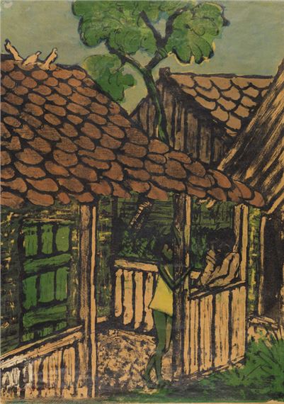 Zwei Zigeunerkinder vor der Hütte by Otto Müller, 1926/27