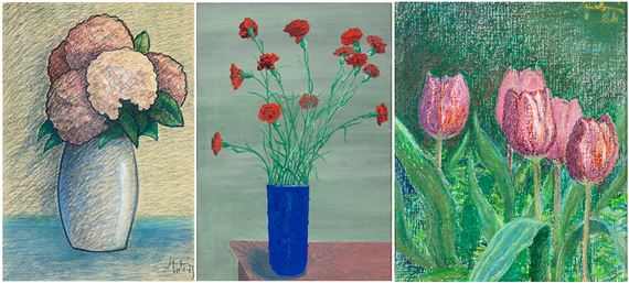 "Tulips"; "Hydrangeas"; "Carnations" by Amintore Fanfani, 1984, 1965, 1968