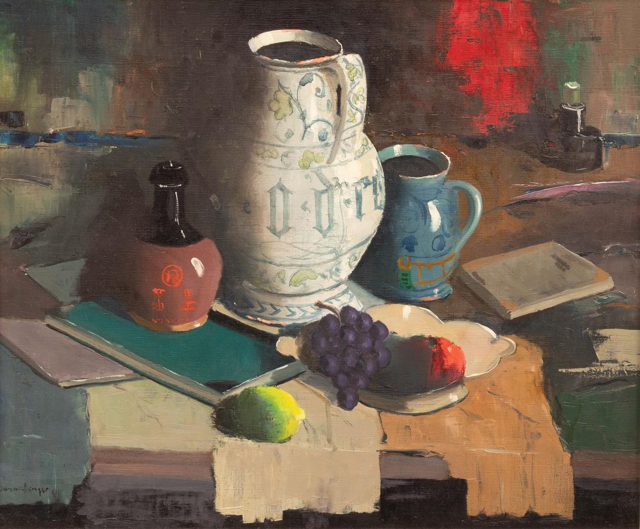 Artwork by Johannes Gerardus den Hengst, Stilleven met fruit en aardewerk, Made of oil on canvas