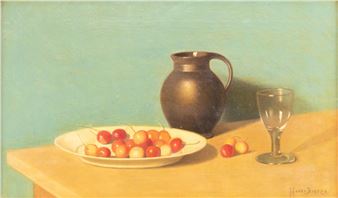 Stilleven met kersen, kan en glas - Jacobus Haver Droeze