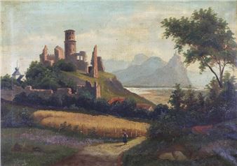 Blick auf Godesburg und den Drachenfels - J. Berg