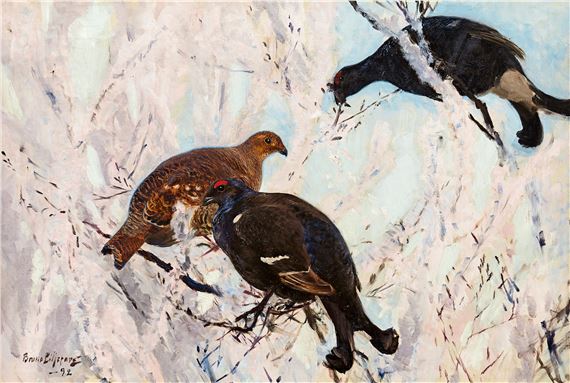 Orrar i rosaskimrande vinterlandskap by Bruno Liljefors, 1892