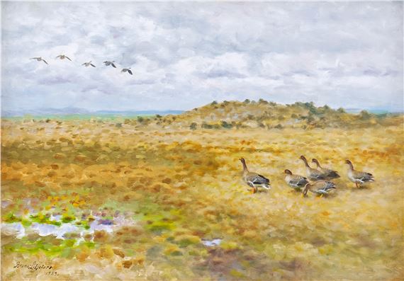 Landskap med gäss by Bruno Liljefors, 1939