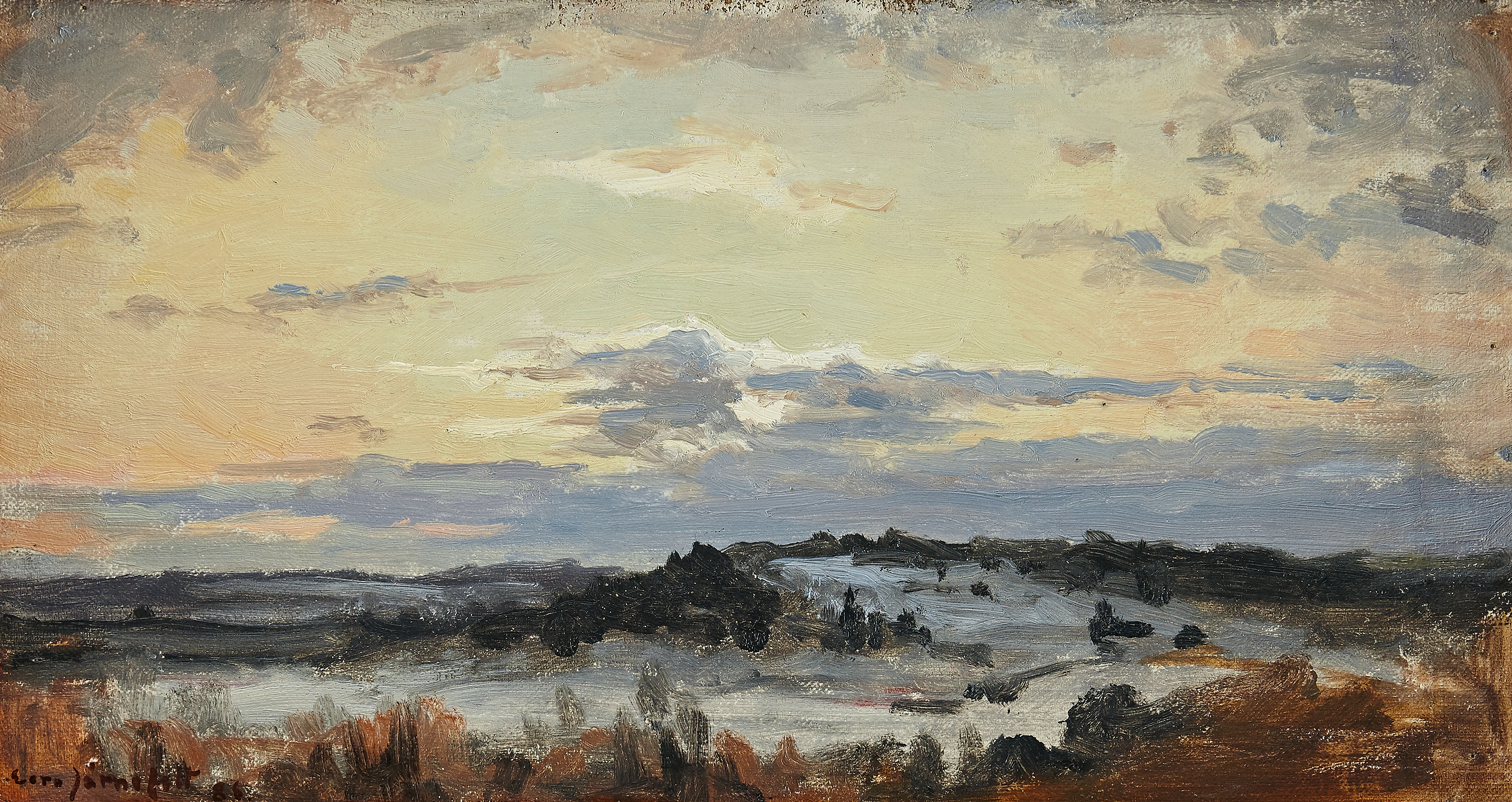 Artwork by Eero Järnefelt, Extensive winter landscape, Made of Oil on canvas laid on panel