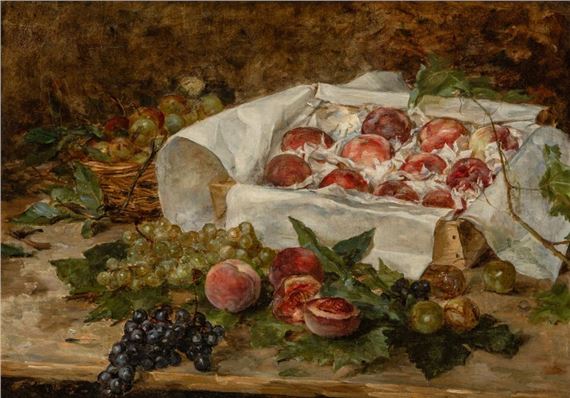 Outdoor Still Life with Peaches and Grapes - Thérèse Moreau de Tours