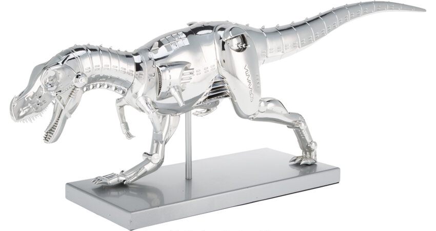 Hajime Sorayama T-Rex Figurine de dinosaure cyborg Argenté