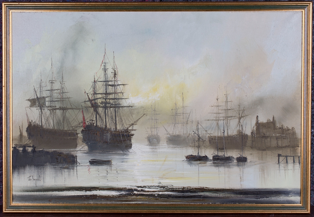John Bampfield Ships in a Misty Harbour MutualArt