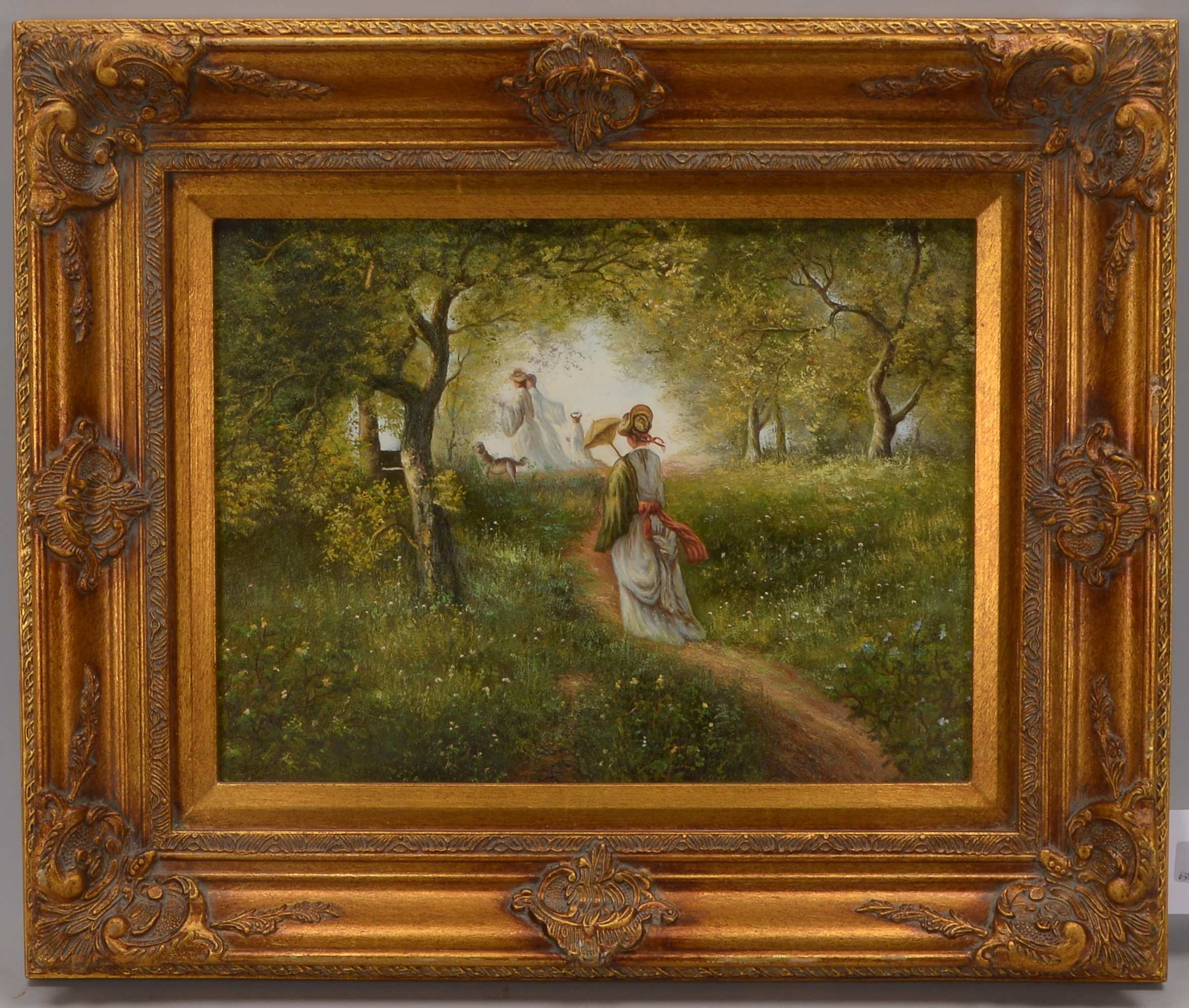Artwork by Anton Bogner, Spaziergang durch den Wald, Made of oil on wooden panel