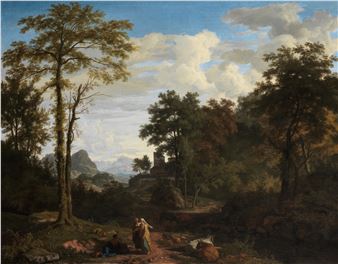 A landscape with figures before a fortified town - Johannes Glauber