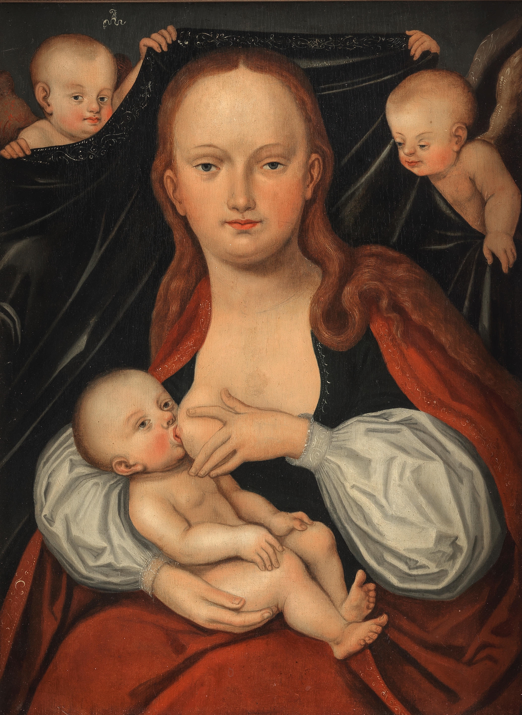 The Madonna and Child before a curtain held by two angels by Lucas Cranach the Younger