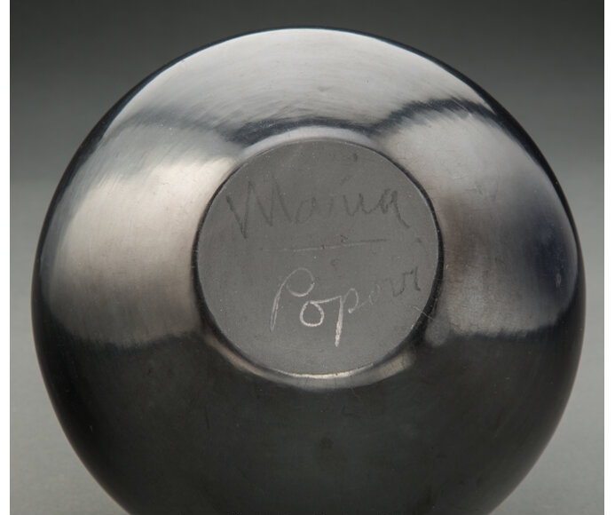 Artwork by Maria Montoya Martinez, Popovi Da, A San Ildefonso Blackware Jar, Made of clay, paint