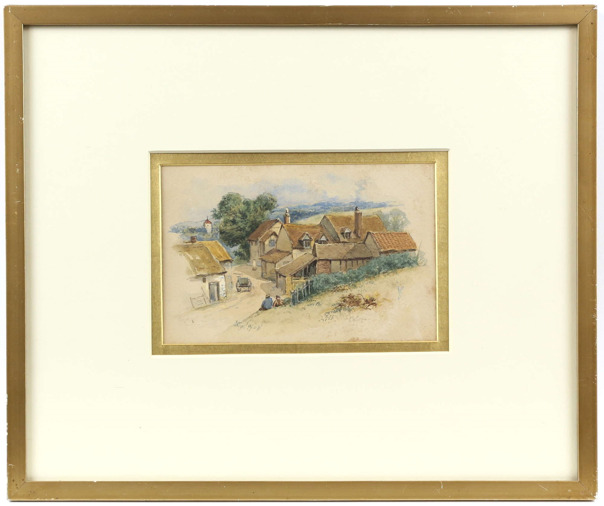 British School, 19th Century | village scene with figures, cart and ...