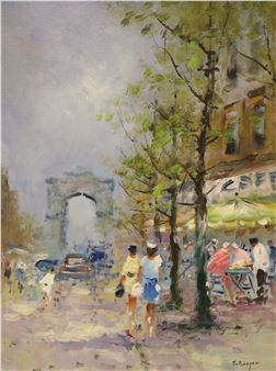 Paris street scene with the Arc de Triomphe - Harrij van Dongen