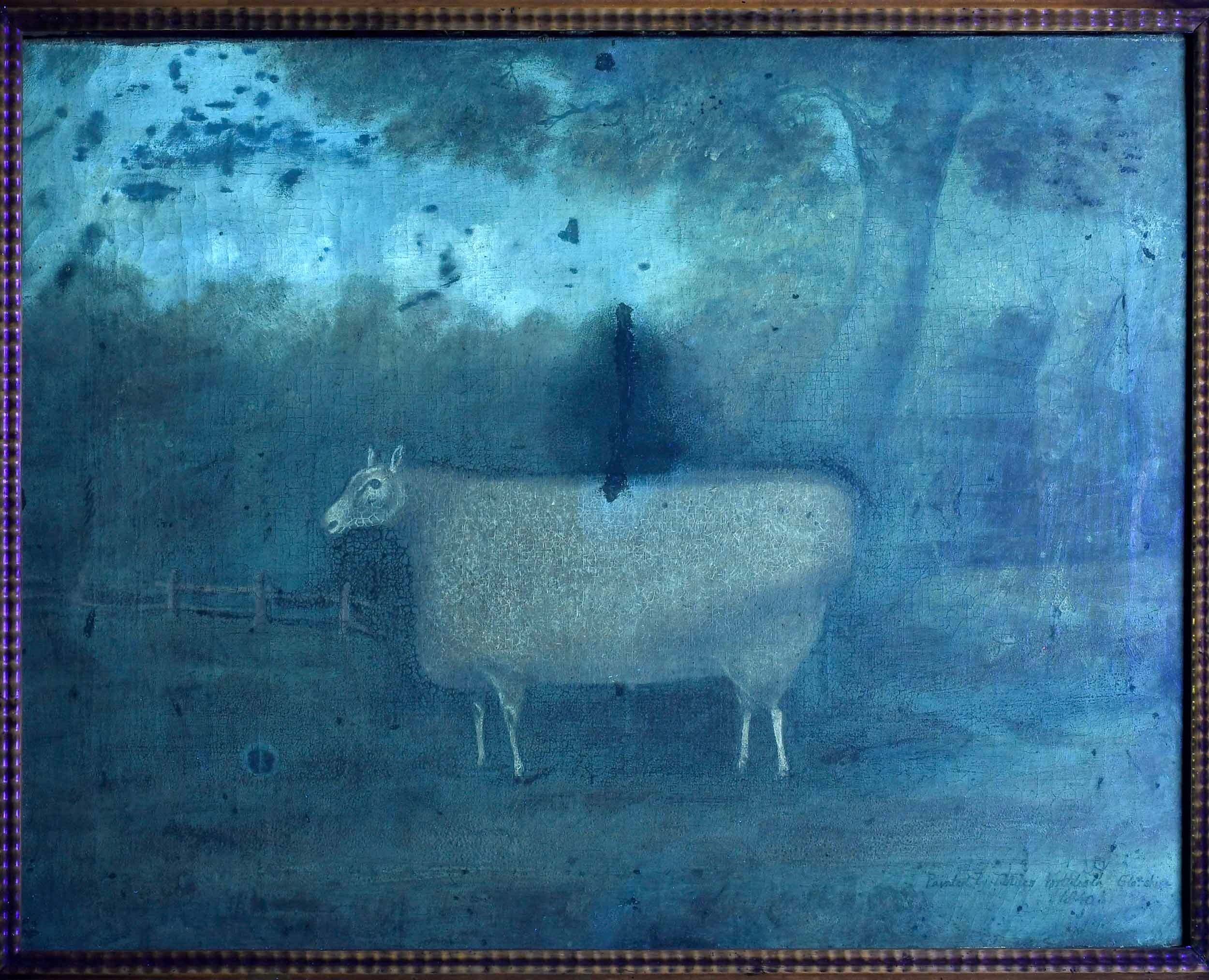 Artwork by John Miles of Northleach, Sheep in a Field, Made of oil on canvas