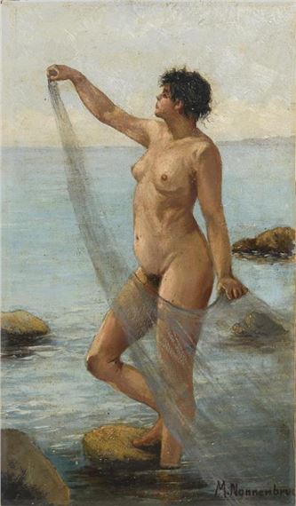Frauenakt am felsigen Strand by Max Nonnenbruch