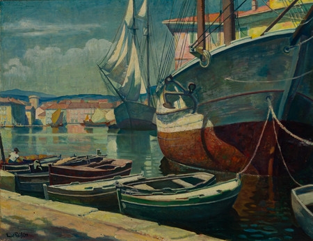 Artwork by Kurt Preissler, Segelboote in südlichem Hafen, Made of oil on canvas