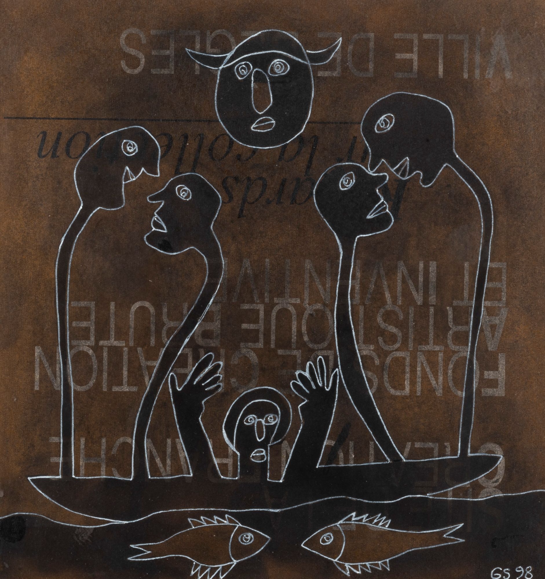 Artwork by Gérard Sendrey, Poissons, Made of Ink on paper.